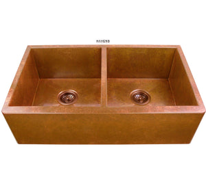 Custom Double Bowl Farmhouse Sink - Copper