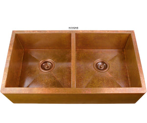 Custom Double Bowl Farmhouse Sink - Copper