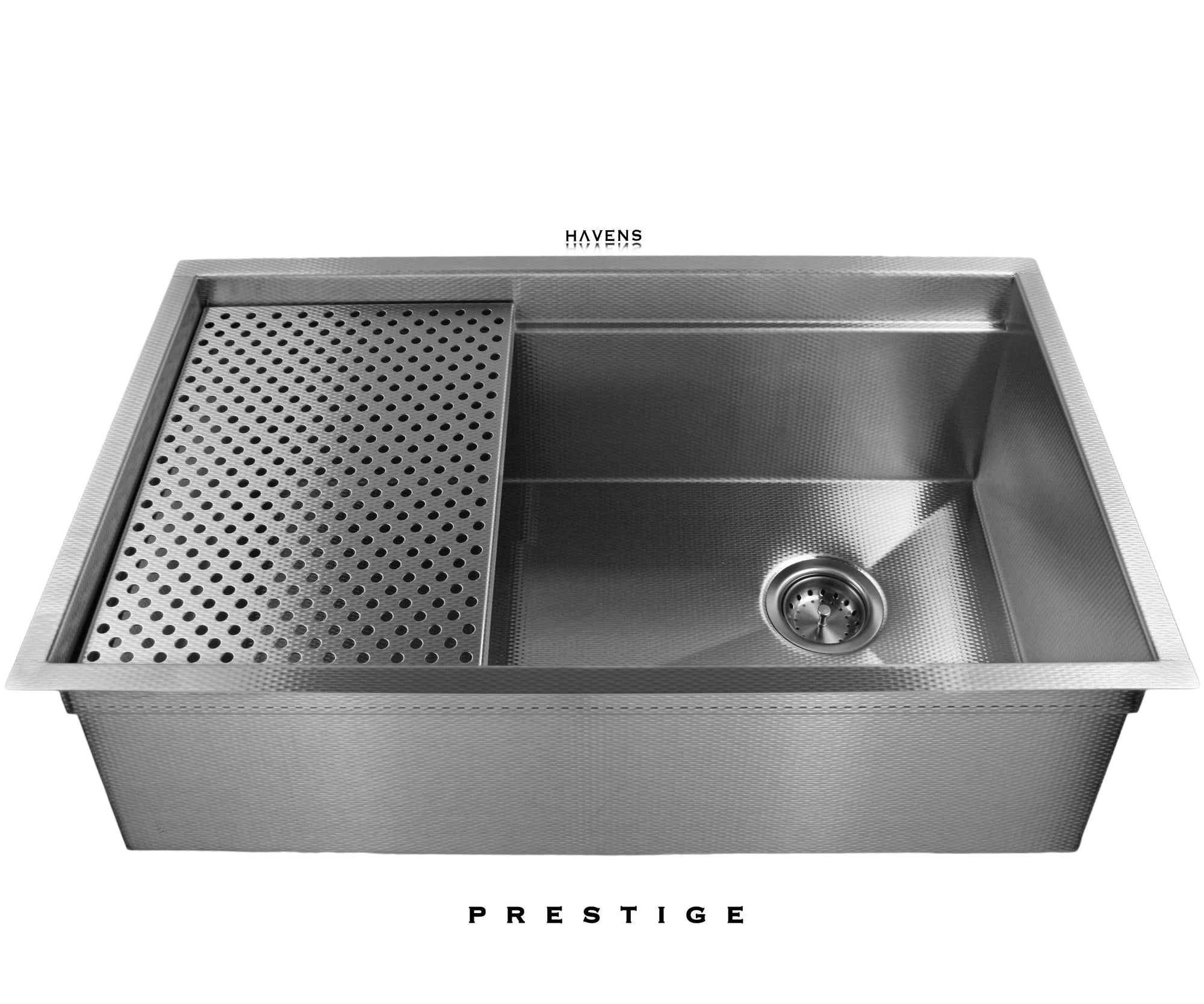 Undermount stainless steel kitchen sink made from 16 gauge steel. Textured stainless sink with a chrome faucet. 