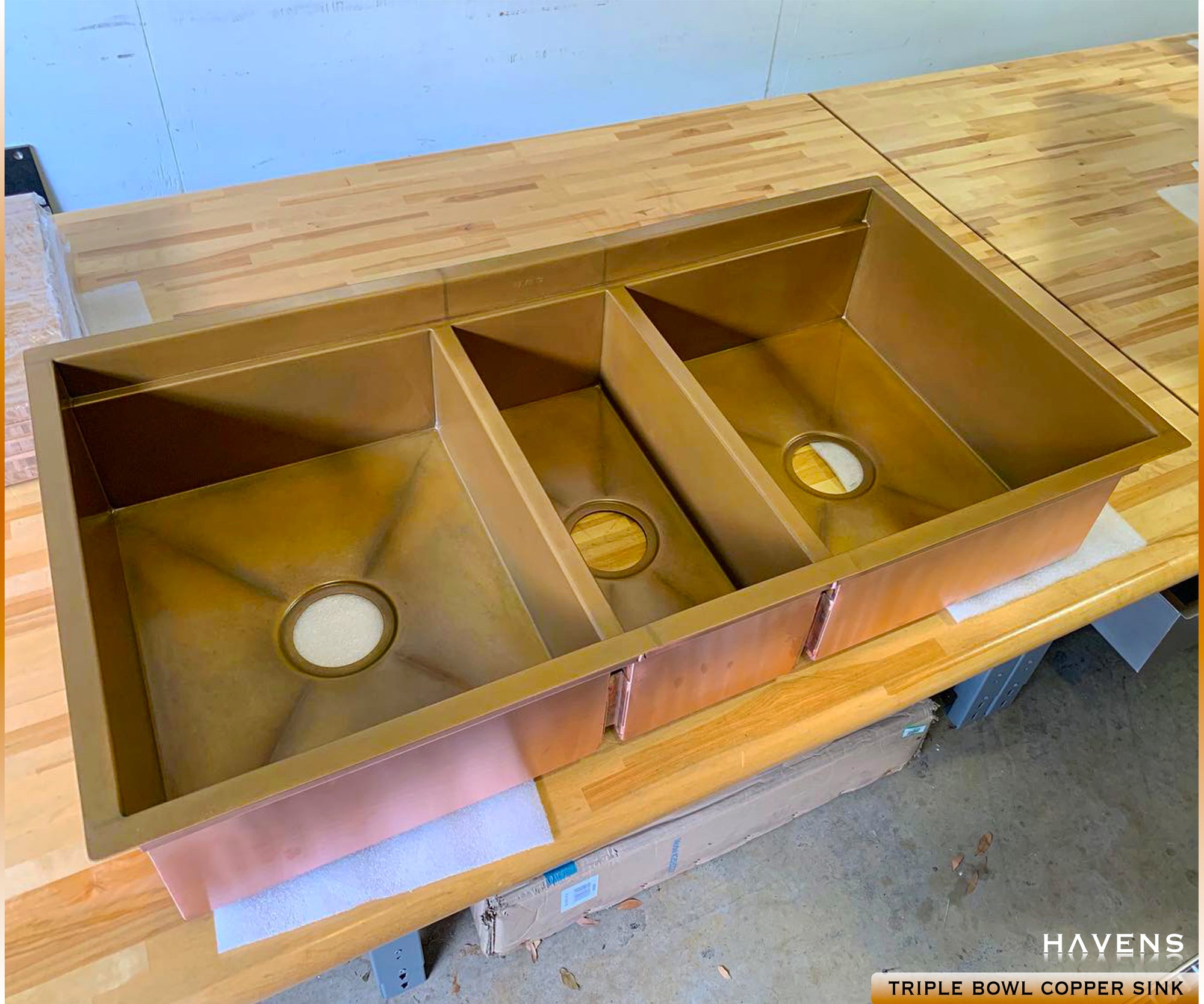 Custom Triple Bowl Sink - Copper