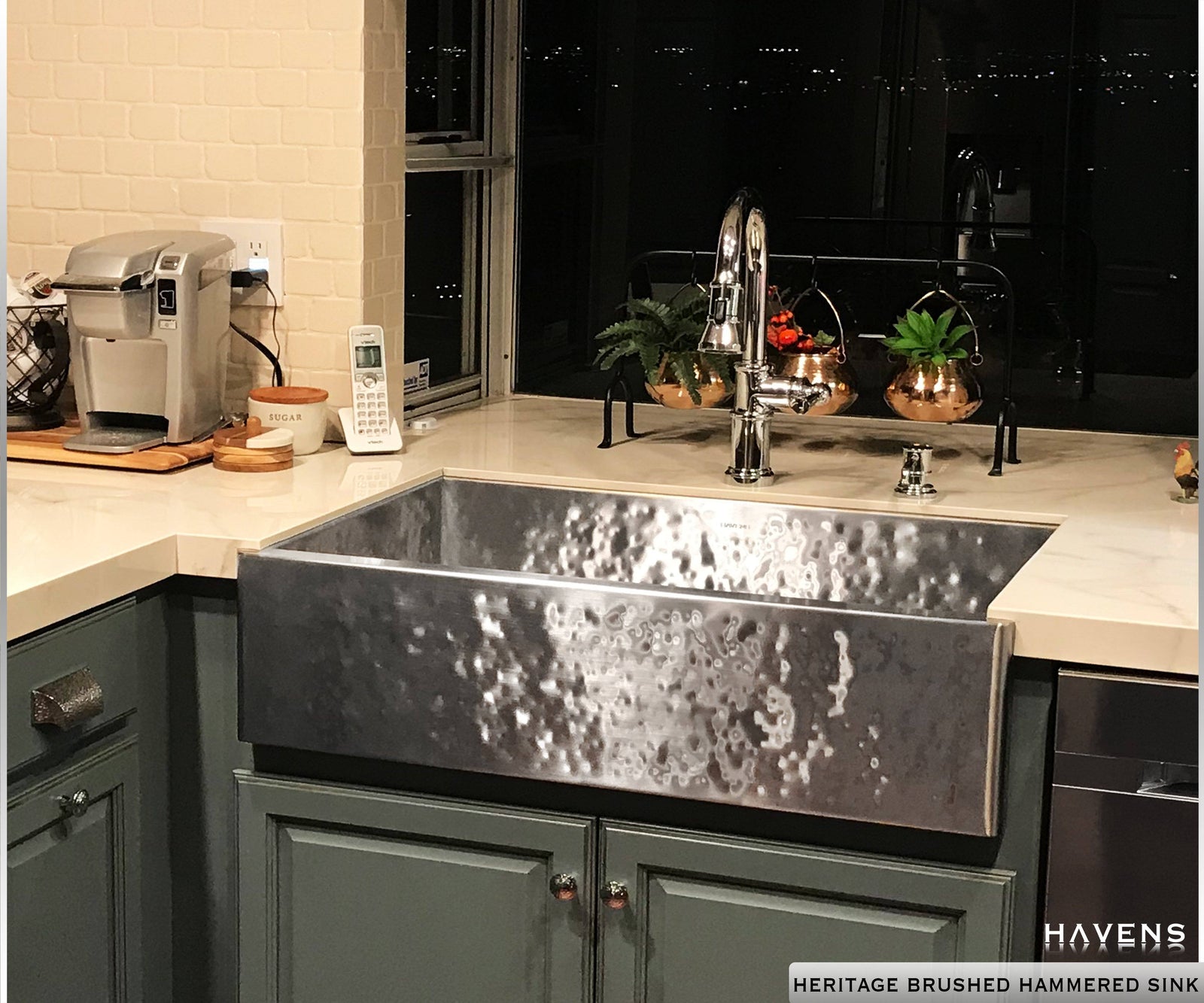 Hammered stainless steel farmhouse sink sink. The Heritage 16 gauge ss sink by Havens Luxury Metals. 